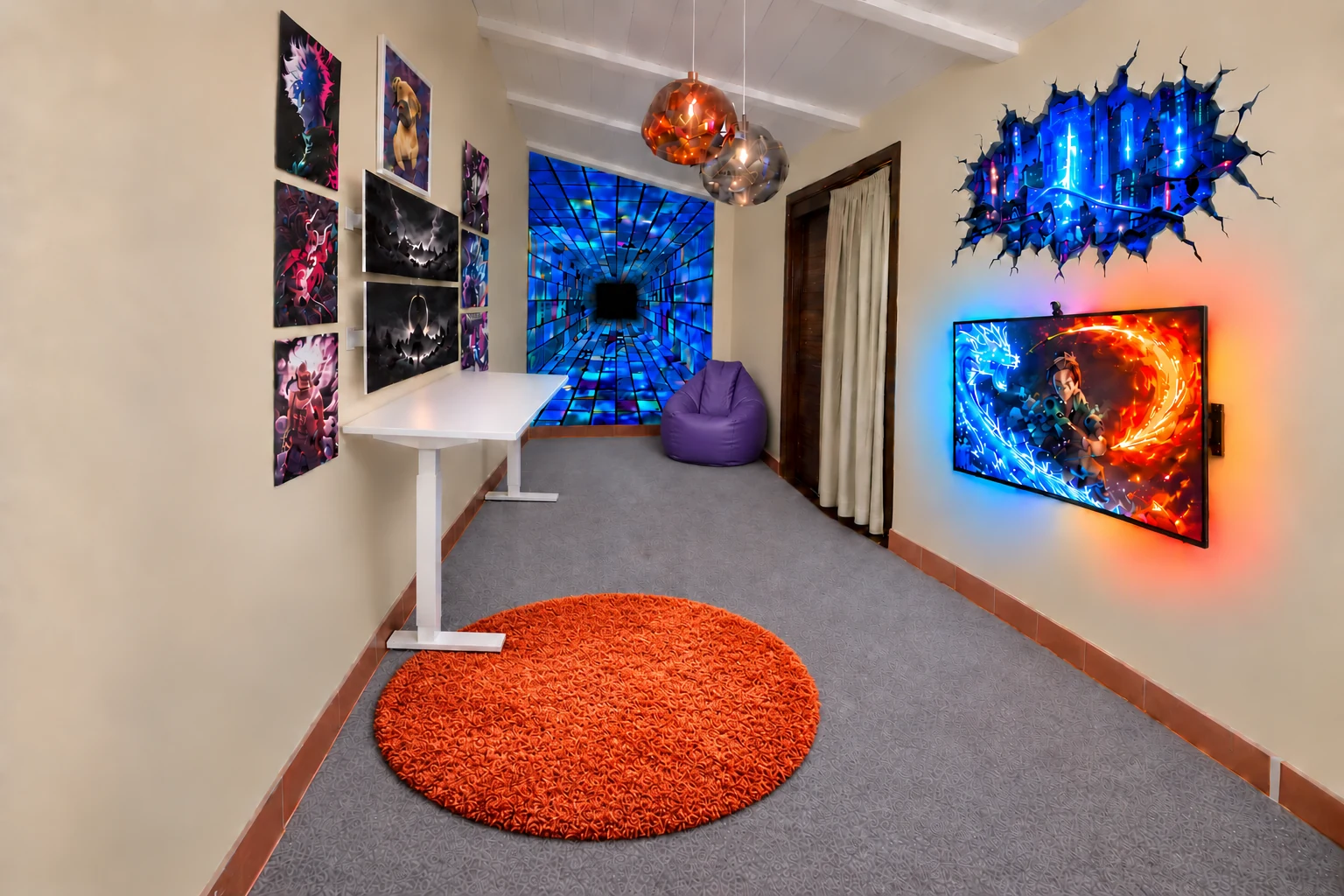 Propuesta de habitación creativa con escritorio y decoración personal